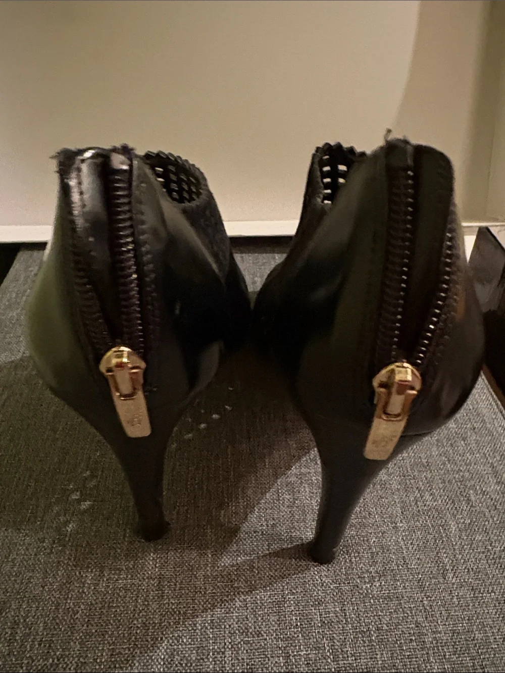 Marc Fisher Black Perforated Peep-Toe Stiletto Booties